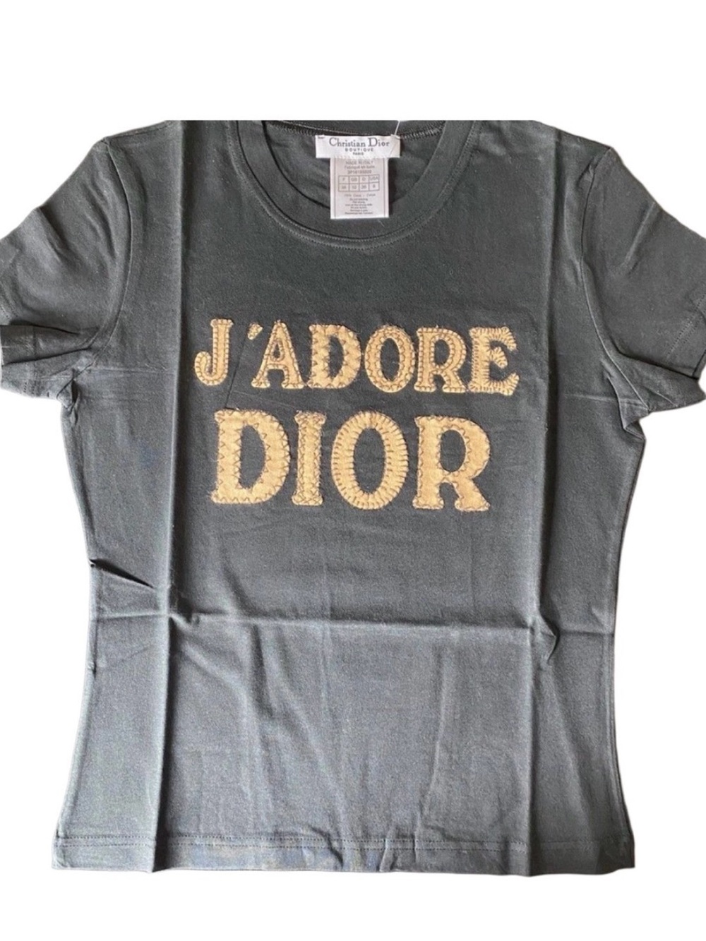 Dior Graphic Tee in Dark Gray with Gold Print
